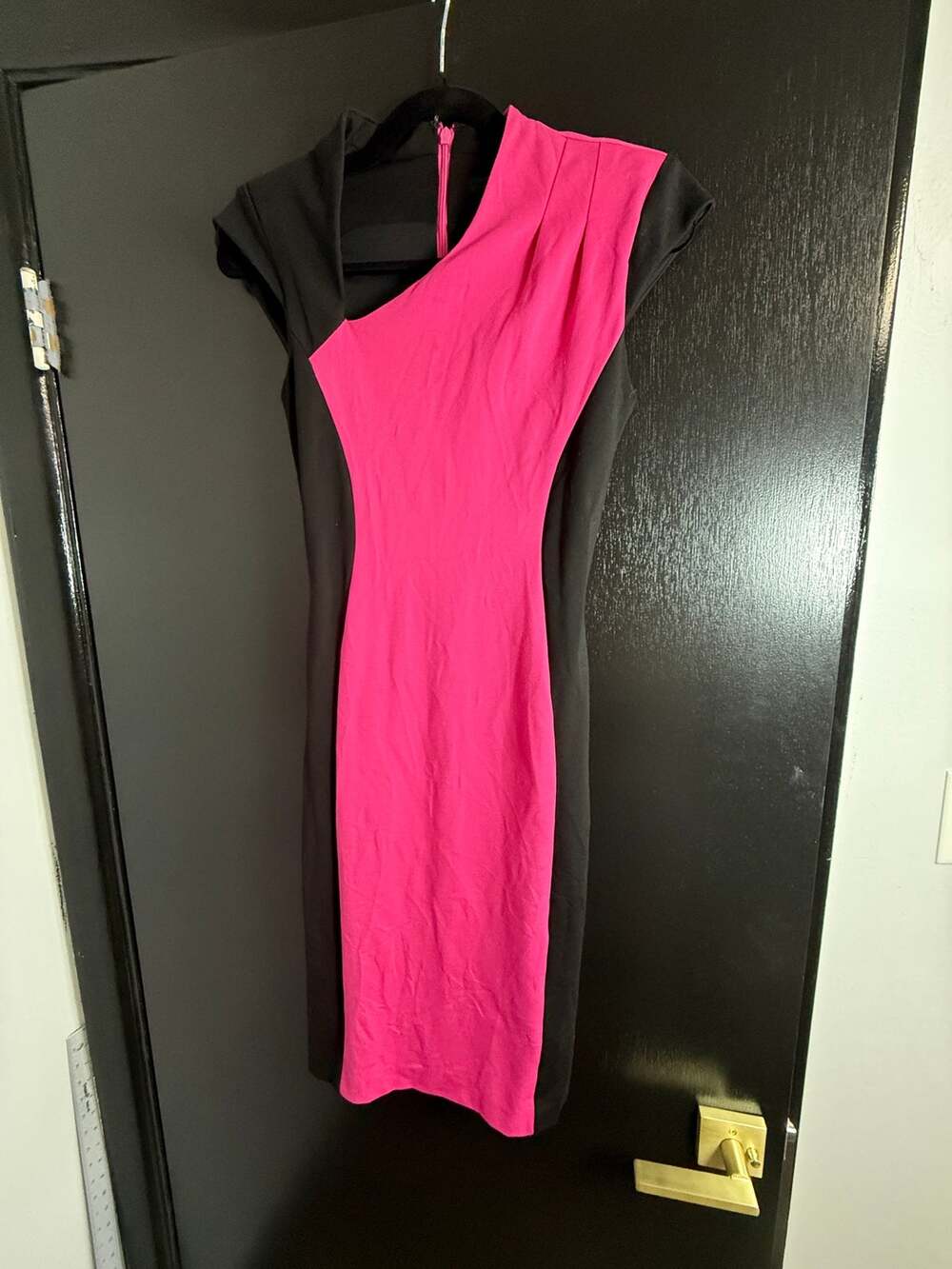French Connection Dress US 4 Hot Pink Black Colorblock Bodycon Cocktail